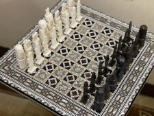 Luxury Chess Set Real Camel Bones & Chess Table Inlaid Shell 18"
