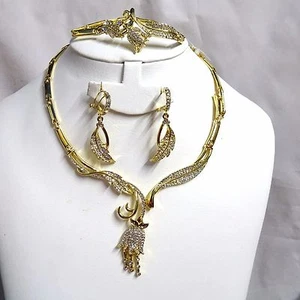 Elegante Conjunto de Collar de Boda de Estrás enchapado en Oro Novia Dubai - Imagen 1 de 5