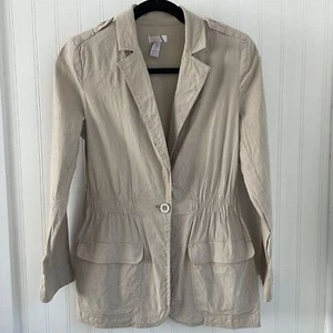 CHICO’S Linen Blend Women's Military Utility Safari Jacket Lightweight size 0/S - Picture 1 of 13