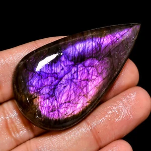 natural purple LABRADORITE pear cabochon loose gemstone 101.10 Cts. (29x53x7 mm) - Picture 1 of 7