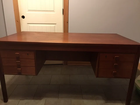 Domino Mobler Denmark Teak 6-Drawer Executive Bookcase Mid Century Modern Desk Cover