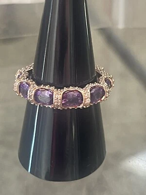 Bomb Party~Be Still My Heart 💜~ Anel tamanho 9 - Rbp6996 - Ametista CZ em ouro rosa - Imagem 1 de 4