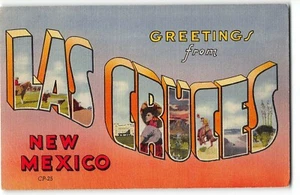 LAS CRUCES, NUOVO MESSICO grande cartolina in lino con lettera, c1940 - Foto 1 di 2