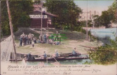 157912 AK Neusalz an der Oder Nowa Sol 1907 Hafeneinfahrt mit Clubhaus des Ruder - Bild 1 von 2
