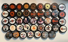 LARGE LOT (43) of Fort Wayne Komets Hockey Pucks IHL UHL TRENCH PHOTO 1980-90s