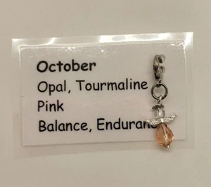 Guardian Angel October Birthstone Charm/ Zipper Pull; Opal; Handmade; GP; SP - Picture 1 of 3