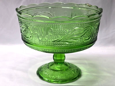Vintage E.O. BRODY 2701 Green Glass 7" Compote Candy Dish Footed Bowl - Made USA - Image 1 of 4