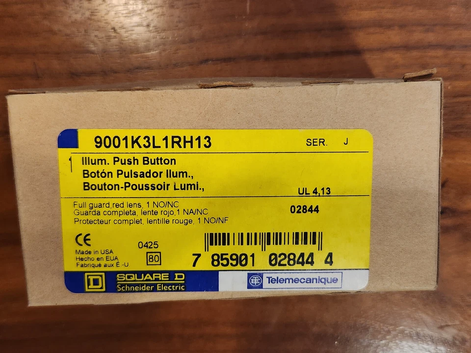 Square D, 9001k3L1RH13, Illuminated Push Button, 1 NO/NC, Red (NOS) - Image 1 of 3