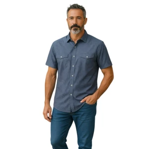 APT.9 Herren Hemd Blau Muster Kurzarm Baumwolle Größe XLT - Bild 1 von 6