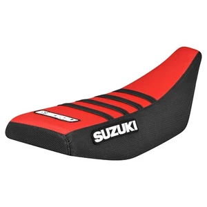 2003 SUZUKI RM60 gripper seat cover BLACK/ RED/ BLACK ribs #115 LOGO - Foto 1 di 5