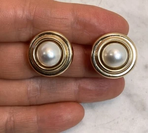 Vintage 14K Gold Pearl Omega Back Earrings 5.83 Grams - Picture 1 of 13