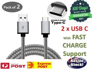 2x Braided USB Type C to USB A Charger Cable Charging Data For Android Apple - Picture 1 of 2