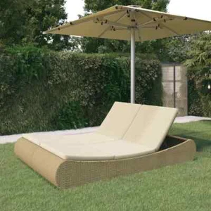 Outdoor Lounge Bed Poly Rattan Beige - Picture 1 of 12