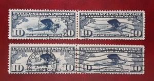 US 1927 10c C10 Used Airmail Pairs Perforation Shift See Pic Diff Shades 2952 - Picture 1 of 3