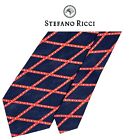 Stefano Ricci Navy Blue Tie - Red Diagonal Grid Geometic Pattren Silk Italy Tie