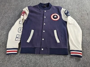 Captain America Marvel Varsity Jacket Men’s Small Blue & White Snap Button USA - Picture 1 of 10