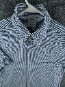 Camisa Brooks Brothers Manga Corta Abotonada Algodón Seersucker Pequeña Azul Cuadros - Imagen 1 de 17