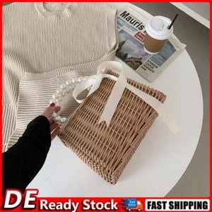Vintage Damen Rattan Gewebte Tragetaschen Strand Perle Mini Korb Handtasche (B) - Bild 1 von 12