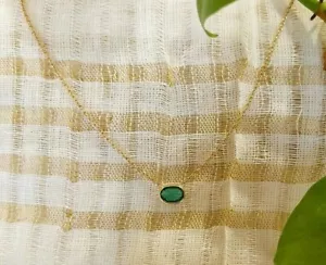 100% Natural Emerald Necklace With 14k Yellow Gold Necklace For Birthday Gift - Picture 1 of 3