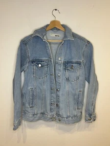 Topshop Moto Women’s Lightwash Blue Denim Jacket EU 32 / UK 4 Oversized Cotton - Picture 1 of 7