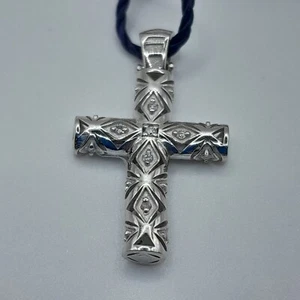 CIONDOLO CROCE CON DIAMANTI (KT0,08) ORO BIANCO 18KT , NUOVA - Imagen 1 de 2
