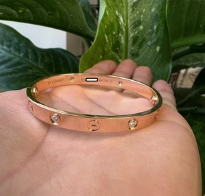 CARTIER LOVE BRACELET 4 DIAMOND 18K ROSE GOLD Size 16 W/BOX & CERT - B4037 - Picture 1 of 8