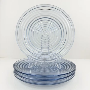 Anchor Hocking PARK AVENUE BLUE Glass Luncheon Plates (4) Concentric Circles - Picture 1 of 13