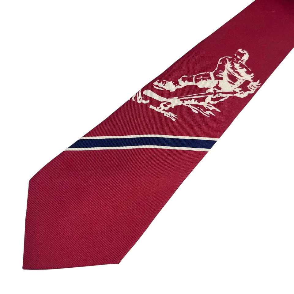 Polo Ralph Lauren Hombre Corbata Jugador de Hockey sobre Hielo Rojo Rayas Satén Seda 3.5" x 58" Foto 1 de 4