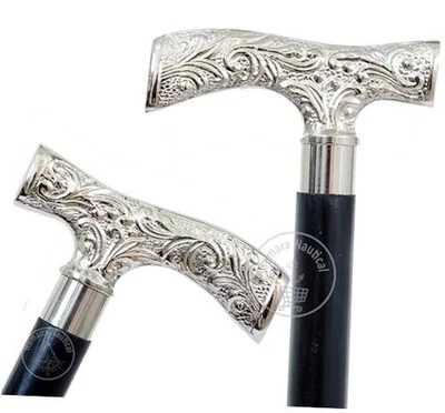 Antique Brass Walking Stick Deluxe Walking Cane Beautiful Brass Silver Handle  - Image 1 of 4