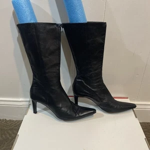Botas Pancaldi para mujer de cuero con punta y cremallera en la mitad de la pantorrilla negras talla 7,5 - Imagen 1 de 8