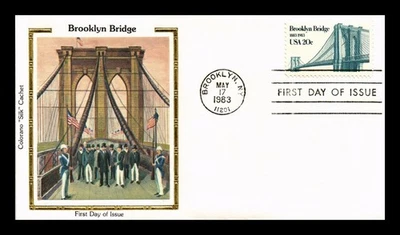 US COVER BROOKLYN BRIDGE 100TH ANNIVERSARY FDC COLORANO SILK CACHET - Image 1 of 2