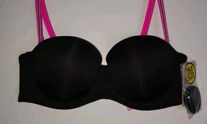 FRUIT OF THE LOOM 34B BLACK PINK PUSH UP PADDED 6 WAYS CONVERTIBLE EXTRA STRAPS - Picture 1 of 10