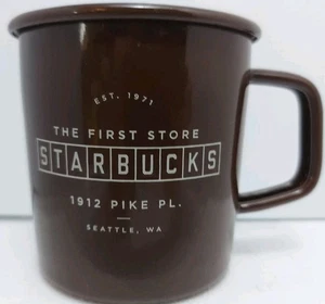STARBUCKS The First Store Seattle Pike Place Brown Tin/Enamel Coffee Mug 14oz  - Picture 1 of 8