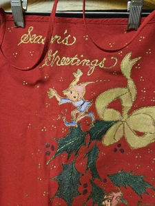 Vintage Hand Painted Elf Christmas Bib Apron Cottagecore Folk 1992 - Picture 1 of 11