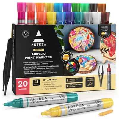 ARTEZA Acrylic Paint Pens, Set of 20 Assorted Color Paint Markers, Water-Based - Image 1 of 4