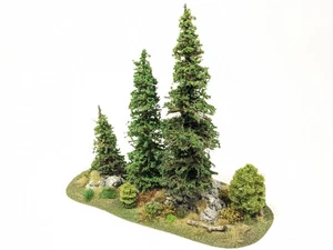 ROCKY WOODED Scenery: 7.5" x 3.5" w 6 Trees & Thick Foliage 15mm 28mm HO #476 - Picture 1 of 14