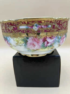 Antique Noritake Slops Bowl Cabbage Roses Bone China Pink Gilt Made In Japan - Image 1 of 4