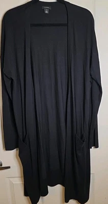 Halogen Women's Long Line Open Front Cardigan Duster Sweater Black Plus Size 2X - Image 1 of 4