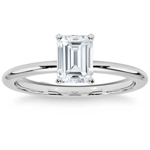 Platinum 1Ct Emerald Cut Diamond Solitaire Engagement Ring Lab Grown - Picture 1 of 5