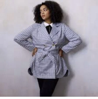 NWT LC Lauren Conrad Plus Shirttail-Hem Trench Coat Indigo Check Size 2X - Image 1 of 4