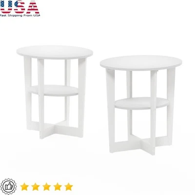 Oval End Table Set of 2 Living Room Bedroom Space Saving Modern Design New - Image 1 of 4