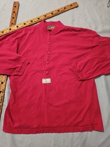 Vintage Express Shirt Mens Large Red Henley Button Preppy Normcore Casual 80s - Picture 1 of 14