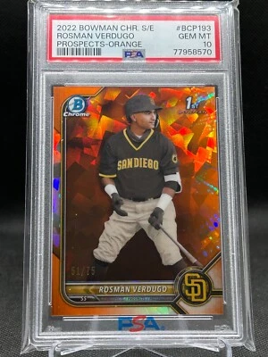Rosman Verdugo 2022 Bowman Chrome Sapphire ORANGE 1st 51/75 PSA 10 Gem Mint #193 - Image 1 of 2