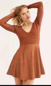 New Free People Wildest Dreams Mini Dress Sparkle Western Boho Size Small - Picture 1 of 8