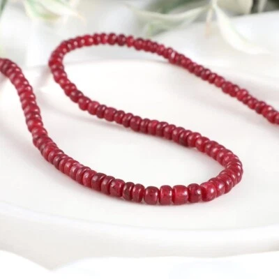 AAA++ Red Ruby Smooth Rondelle 3-4MM Gemstone Beaded Handmade Women Necklace 18" - Image 1 of 4