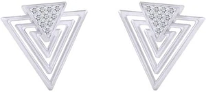 0.14 CT Round Cut White Natural Diamond Triangle Stud Earrings 14K Solid Gold - Picture 1 of 6