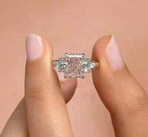 Radiant Cut 3.30Ct Lab Grown Vivid Pink Diamond Engagement Ring 14K White Gold - Picture 1 of 9