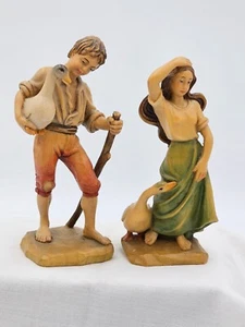 VTG ANRI DOBIN BRIENZ 3855 HANDCARVED BOY AND GIRL WITH GOOSE PAIR - Picture 1 of 13