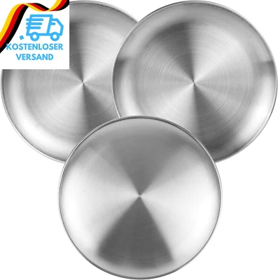 JSMTKJ 3 Stück Edelstahl Rundes Geschirr Edelstahl Teller Camping Teller Set Φ 2