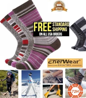 EnerWear 4 Pares Calcetines Unisex Rayas Lana Merino Exterior Senderismo Trail Crew Foto 1 de 4